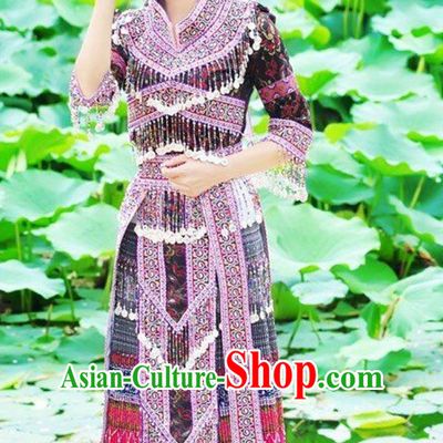 Chinese Traditional Miao Minority Princess Queen Empress Clothes and Headwear Complete Set for Women