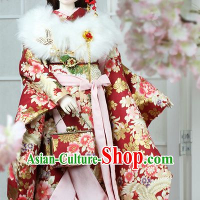 Japanese Traditional Princess Kimono Dress Complete Set for Women Girls Children Adults