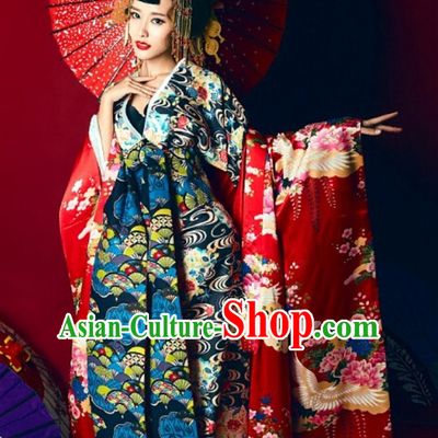 Japanese Traditional Geisha Kimono Dress Complete Set for Women Girls Children Adults