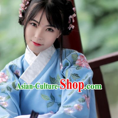 Chinese Ancient Ming Dynasty Hanfu Clothing and Hair Jewelry Complete Set for Women and Girls