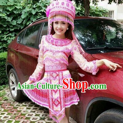 Chinese Traditional Miao Minority Princess Queen Empress Clothes and Headwear Complete Set for Women