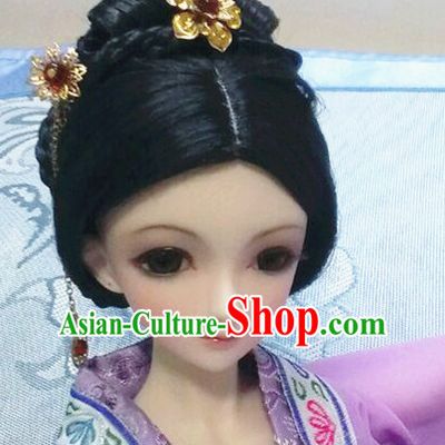 Ancient Chinese Black Long Hair Wigs and Jewelry for Women