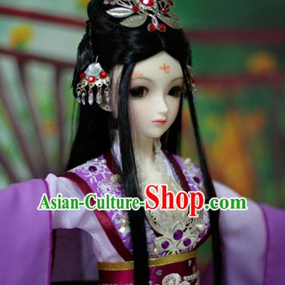 Ancient Chinese Black Long Hair Wigs and Jewelry for Women