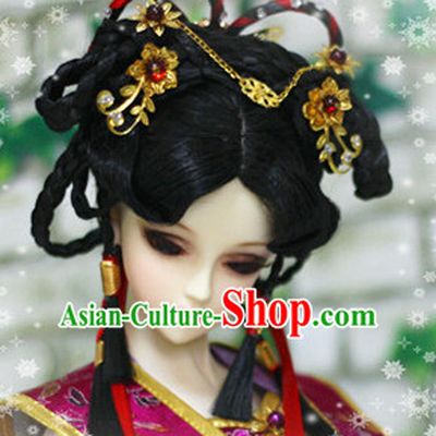 Ancient Chinese Style Black Hair Wigs and Accessories for Women