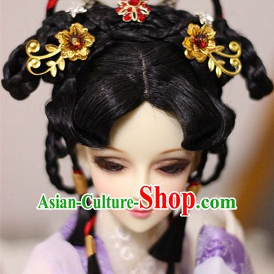 Ancient Chinese Style Black Hair Wigs and Accessories for Women