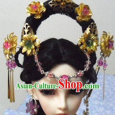 Ancient Chinese Style Princess Black Hair Wigs and Accessories for Women Girls Adults Kids