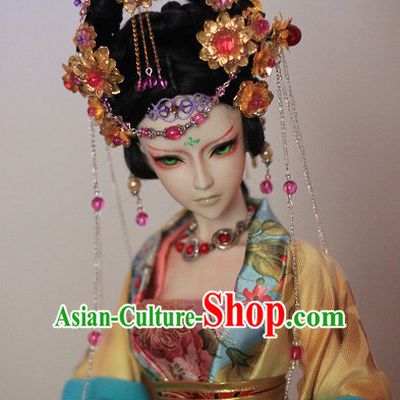 Ancient Chinese Style Princess Empress Queen Black Hair Wigs and Accessories for Women Girls Adults Kids