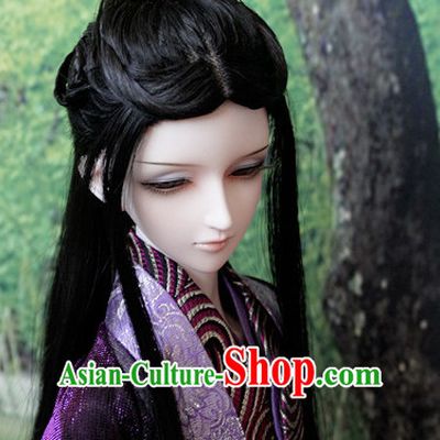 Ancient Chinese Style Prince Emperor Long Black Wigs and Coronet for Men Boys Adults Kids