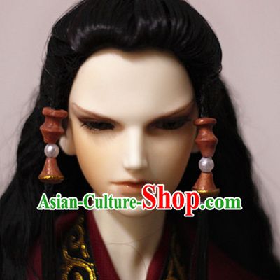 Ancient Chinese Style Prince Emperor Long Black Wigs and Accessories for Men Boys Adults Kids