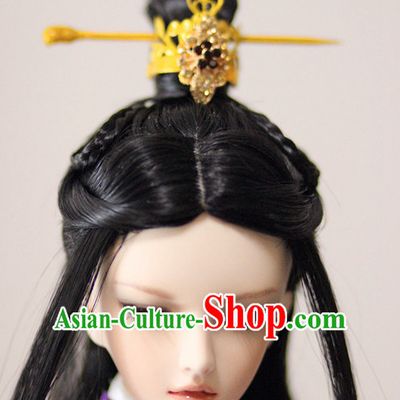 Ancient Chinese Style Prince Emperor Long Black Wigs and Accessories for Men Boys Adults Kids