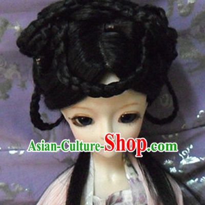 Ancient Chinese Style Princess Emperor Long Black Wigs and Accessories for Women Girls Adults Children