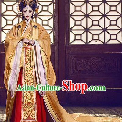 Ancient Chinese Empress Queen Princess Hanfu Clothes and Hair Accessories Complete Set