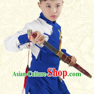 Chinese Traditional Kung Fu Costume Wing Chun Apparel Taiji Uniform for Kids Girls Boys