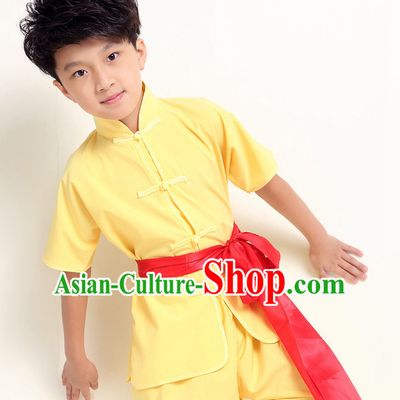 Chinese Traditional Kung Fu Costume Wing Chun Apparel Taiji Uniform for Kids Girls Boys