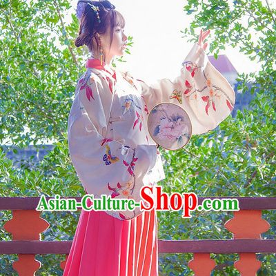 Ancient Chinese Ming Dynasty Han Fu Suits Top and Bottom Clothing Complete Set for Women or Girls