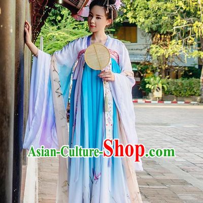 Color Transition Ancient Chinese Tang Dynasty Princess Queen Empress Clothing and Headpieces Complete Set for Women or Girls
