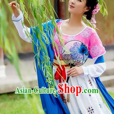 Ancient Chinese Tang Dynasty Princess Empress Queen Embroidered Clothing and Headpieces Complete Set for Women or Girls