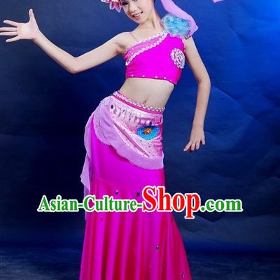 Chinese Folk Peacock Dance Costumes for Women or Kids