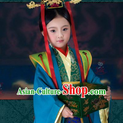 Chinese Ancient Han Dynasty Princess Empress Queen Clothing and Hair Accessories Complete Set for Women or Kids