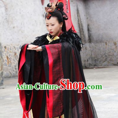 Chinese Ancient Empress Queen Clothing and Hair Accessories Complete Set for Women or Kids