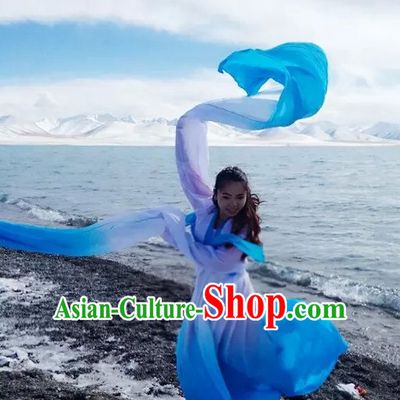 White to Blue Changing Transition Chinese Classical Water Sleeves Long Sleeves Dance Costume for Women or Girls