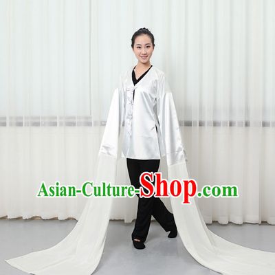 Pure White Professional Chinese Classical Water Sleeve Dance Costumes for Women Adults Kids