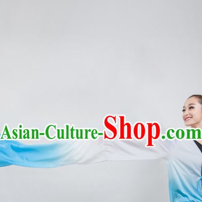 White to Blue Color Transition Chinese Classical Water Sleeves Long Sleeves Dancing Costume for Women or Girls