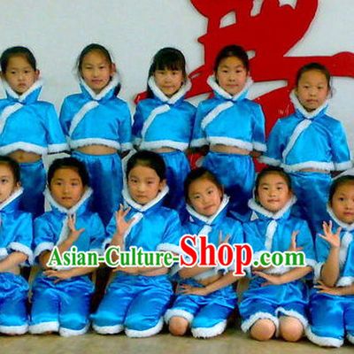 Blue Chinese Classical Folk Dance Costumes for Kids