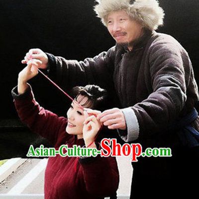 Chinese Traditional Poor Farmer Costume and Hat Complete Set for Men