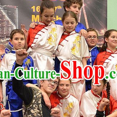 Top Embroidered Mandarin Tai Chi Taiji Martial Arts Competition Uniforms Dresses Suits Outfits for Kids Children Boys Girls