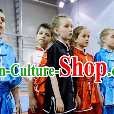 Top Mandarin Tai Chi Taiji Martial Arts Competition Uniforms Dresses Suits Outfits for Kids Children Boys Girls