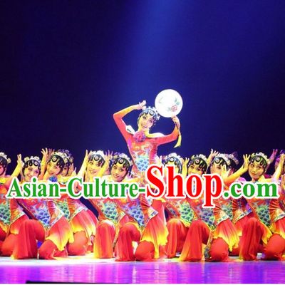 Chinese Folk Ethnic Han Dance Costumes and Headpieces for Women