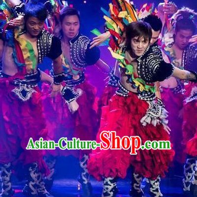 Chinese Folk Dance Costume and Headpieces for Men