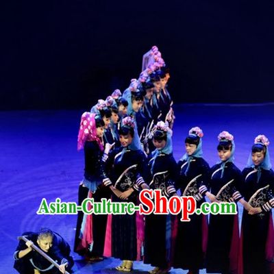 Chinese Folk Dance Costume and Headpieces for Women