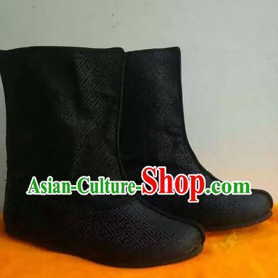 Asian Chinese Film Handmade Ancient Black Boots for Men Boys Adults Children