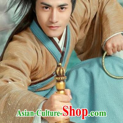 Ancient Chinese Swordsmen Clothing and Hair Jewelry Complete Set for Men