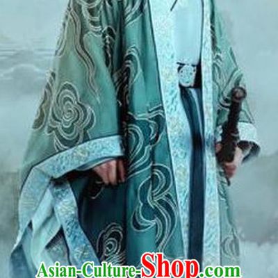 Ancient Chinese Swordsman Knight Clothing and Hair Jewelry Complete Set for Men
