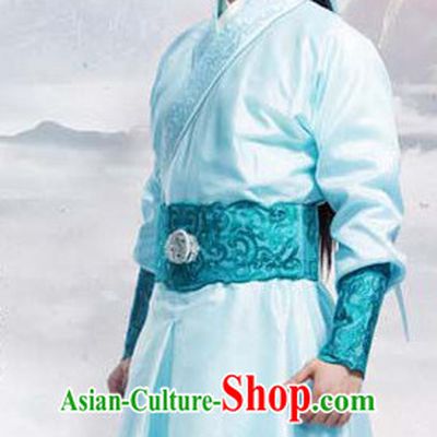 Ancient Chinese Swordsman Knight Costumes and Hair Jewelry Complete Set for Men