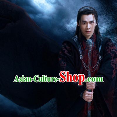 Ancient Chinese Knight Costumes and Hair Jewelry Complete Set for Men Adults Boys Kids Youth Children