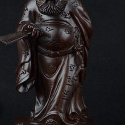 16 Inches High Chinese Classical Hands Carved Wooden Sculptures of Zhong Kui