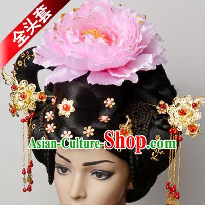 Tang Dynasty Asian Ancient Classical Empress Hairpins Hair Accessories and Wig Set