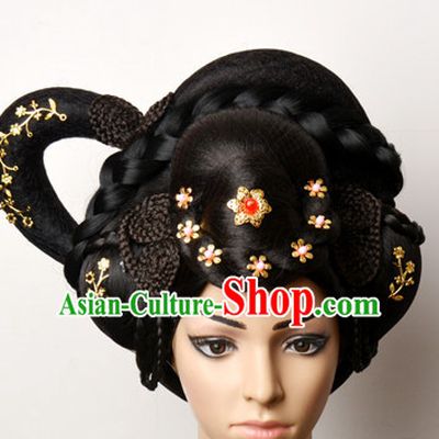Tang Dynasty Asian Ancient Classical Empress Hairpins Hair Accessories and Wig Set