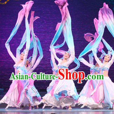 Ancient Chinese Classical Long Sleeves Dance Costumes and Headdress Complete Set for Women or Girls
