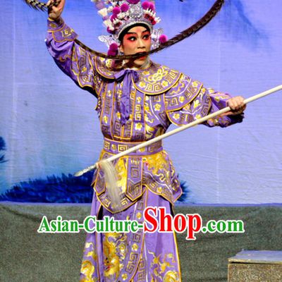 Chinese Ancient Peking Opera Wusheng Costumes and Headdress Complete Set for Men