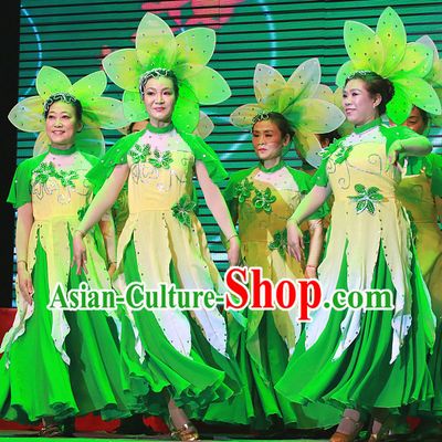 Chinese Classic Jasmine Flower Dance Costumes and Headdress Complete Set for Women