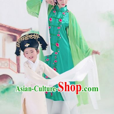 Chinese Ancient Long Sleeves Young Scholar Costumes and Hat Complete Set for Kids