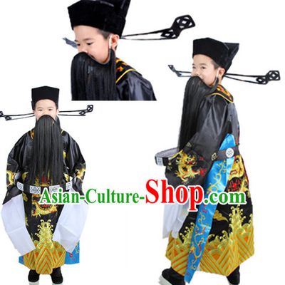 Chinese Ancient Judge Bao Gong Costumes and Hat Complete Set for Boys Kids Children