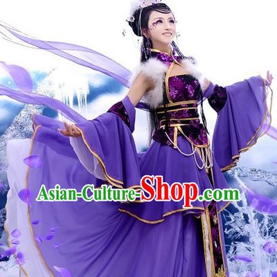 Chinese Ancient Purple Princess Cosplay Costume and Headdress Complete Set for Women
