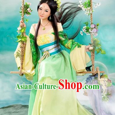 Chinese Ancient Spring Hanfu Dresses and Headdress Complete Set for Women