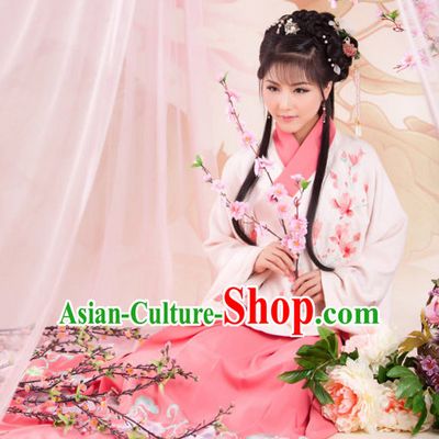 Chinese Ancient Song Dynasty Hanfu Dresses and Headdress Complete Set for Women